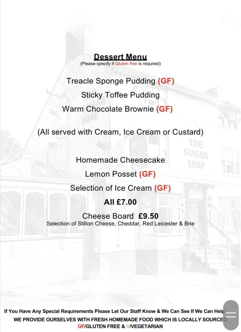Main Menu The Sugar Loaf Ab Kettleby Main Menu The Sugar Loaf Ab Kettleby