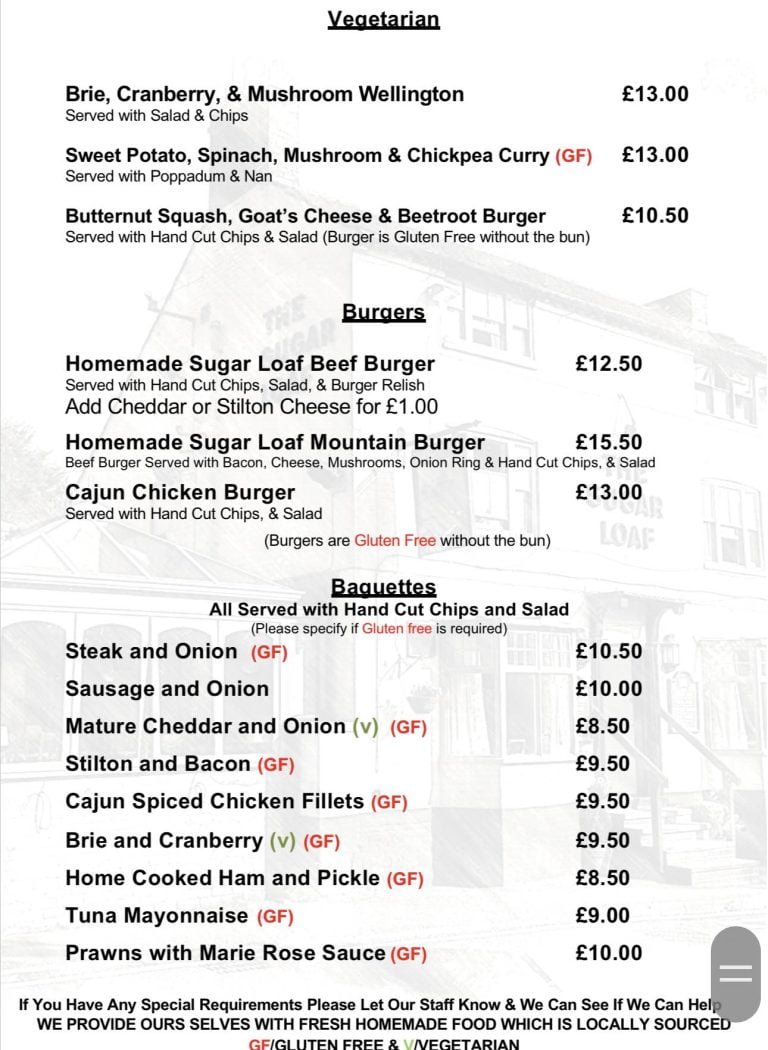 Main Menu The Sugar Loaf Ab Kettleby Main Menu The Sugar Loaf Ab Kettleby